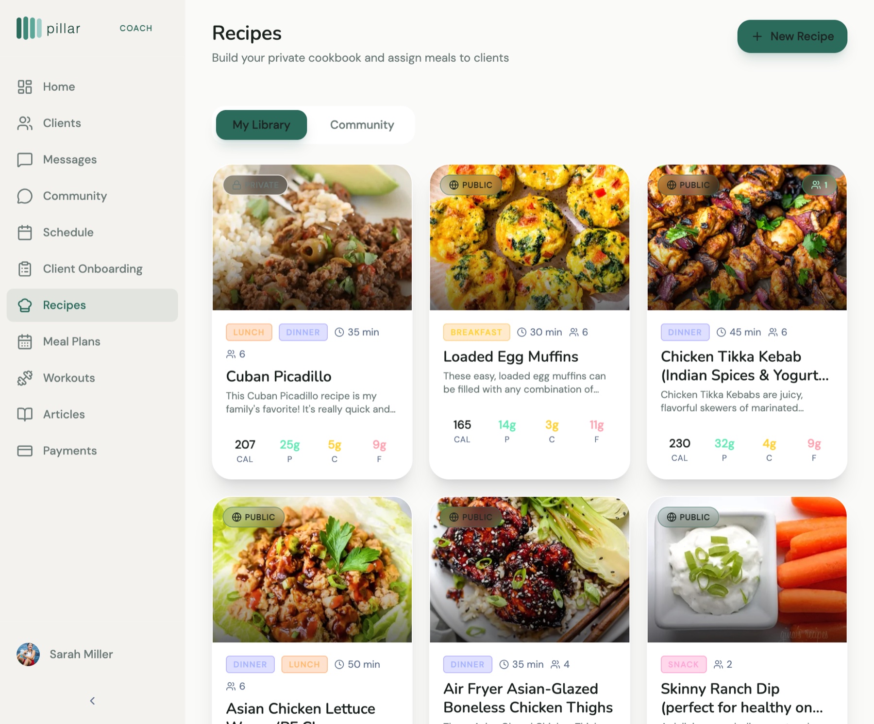 Recipe library with photos and macros