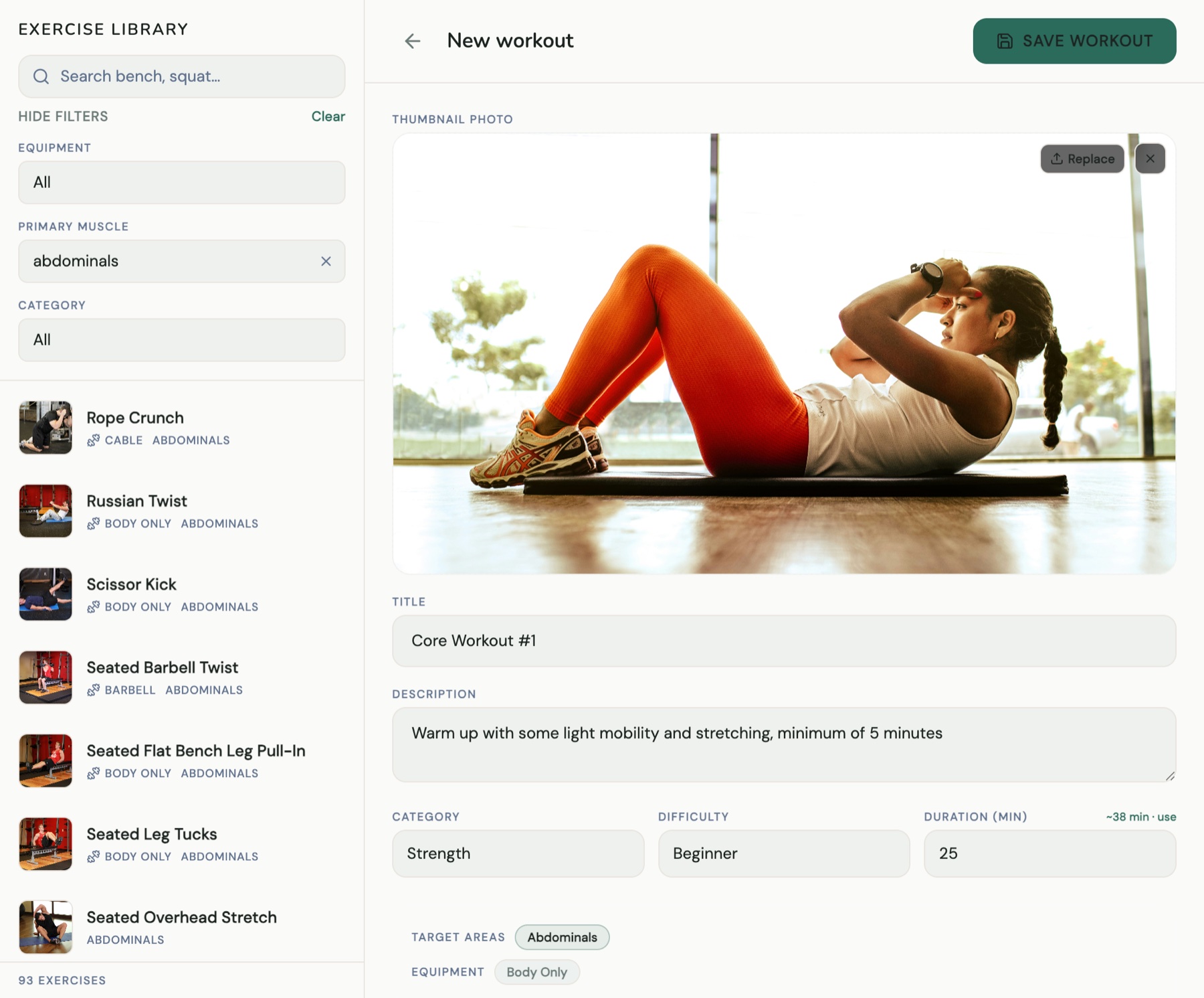 Drag-and-drop workout builder