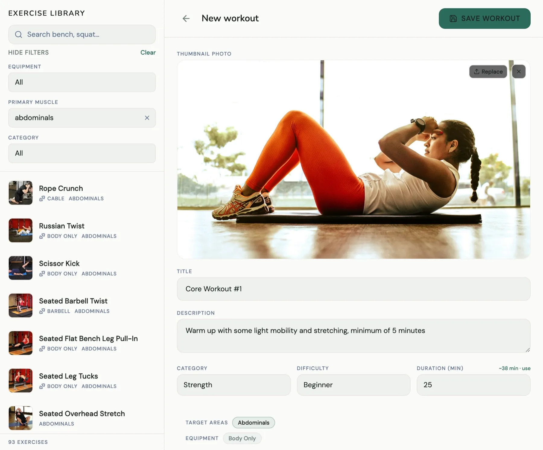 Drag-and-drop workout builder