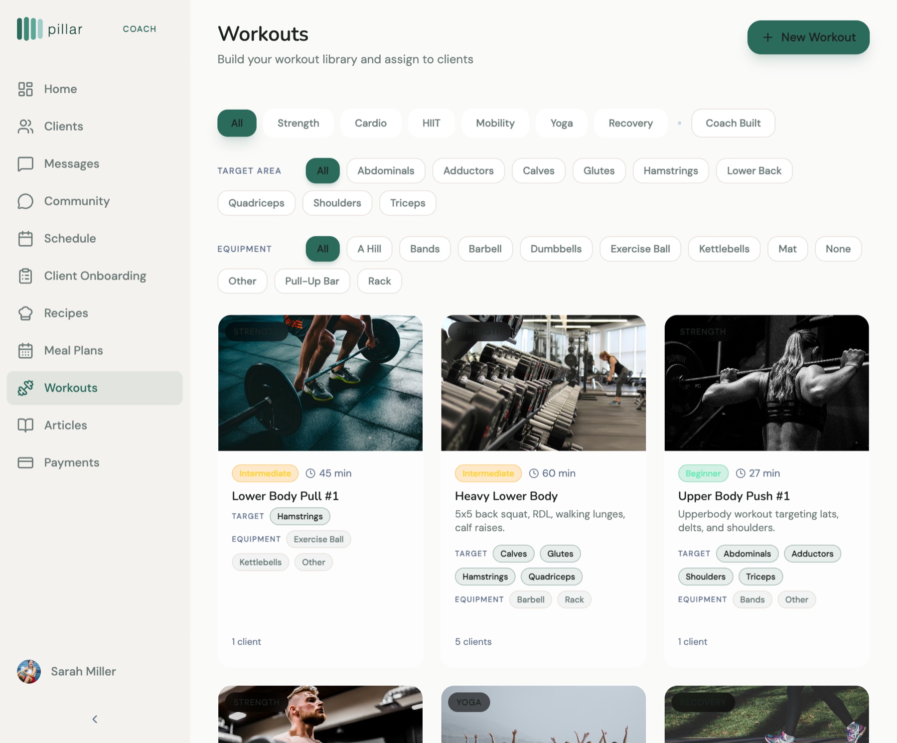 Workout library with athlete imagery