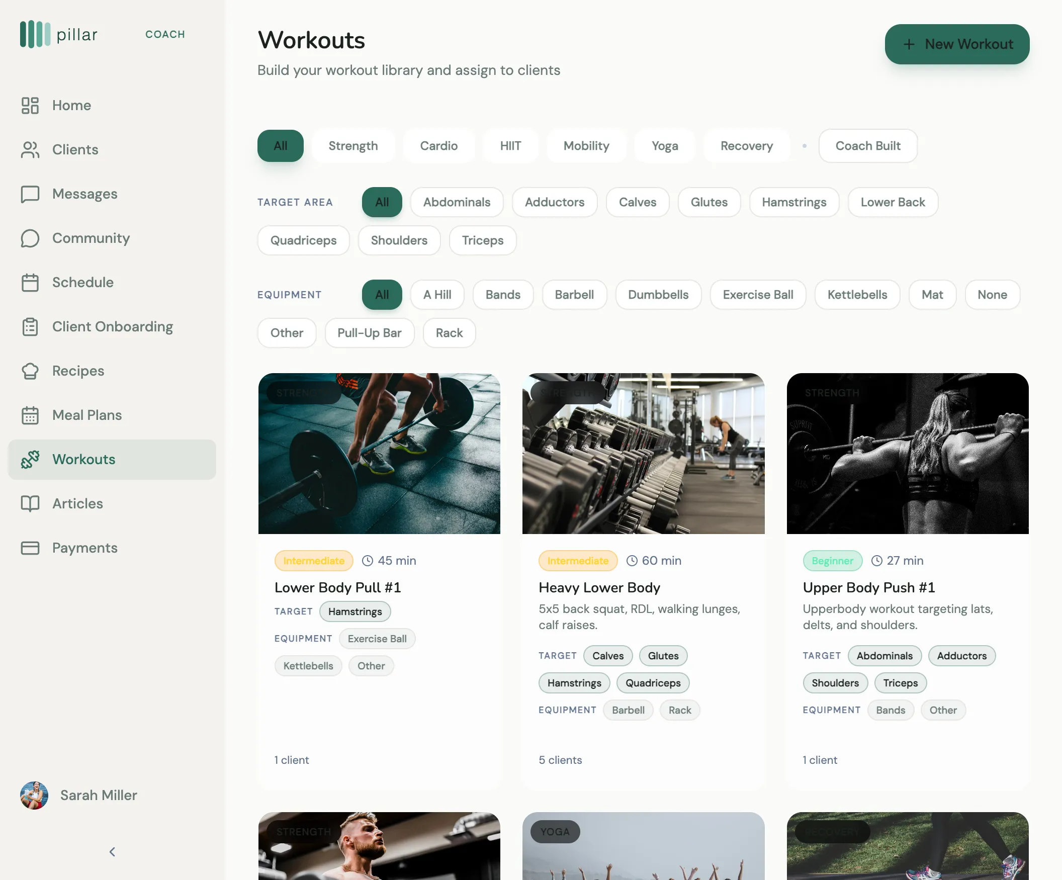 Workout library with athlete imagery